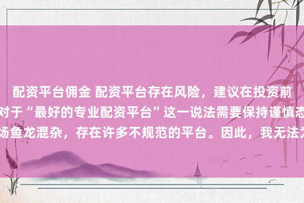 配资平台佣金 配资平台存在风险，建议在投资前充分了解并谨慎选择。对于“最好的专业配资平台”这一说法需要保持谨慎态度，因为配资市场鱼龙混杂，存在许多不规范的平台。因此，我无法为您生成一个关于推荐具体配资平台的标题。